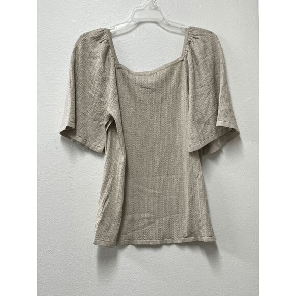 T Tahari Women's Square-Neck Flutter-Sleeve Sweater - Tan Palm L - Picture 3 of 5